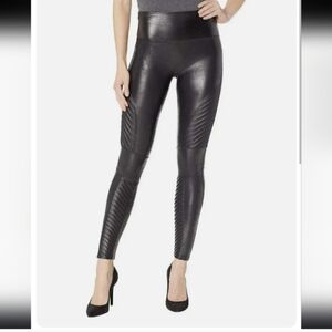 SPANX Faux Leather Moto Leggings Black Size Large
